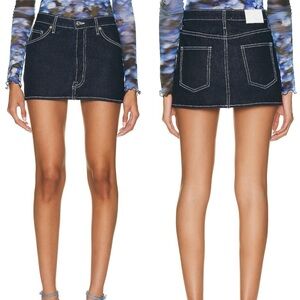 EB Denim Micro Denim Skirt Mini Dark Contrast Stitching Midnight S NWT